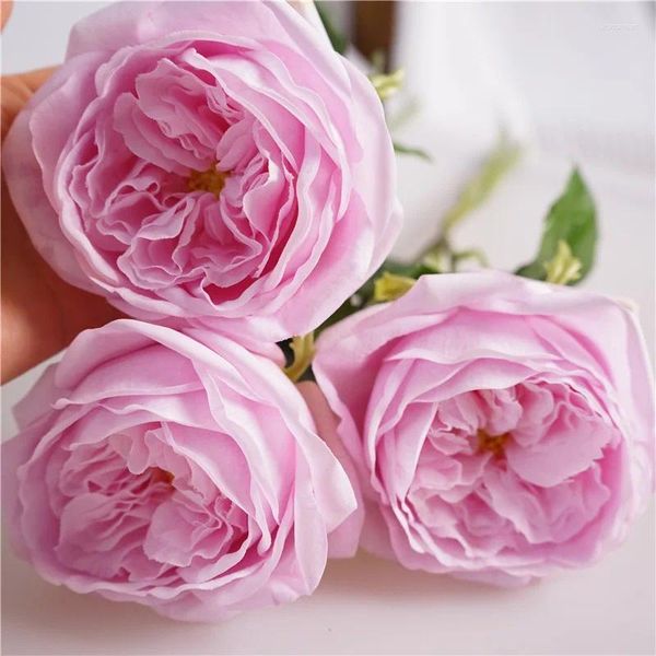 Flores decorativas Toque real Austin Rose Branch Home Room de decoração Simulação Flor Flor Wind Wind Pink Juliet Roses