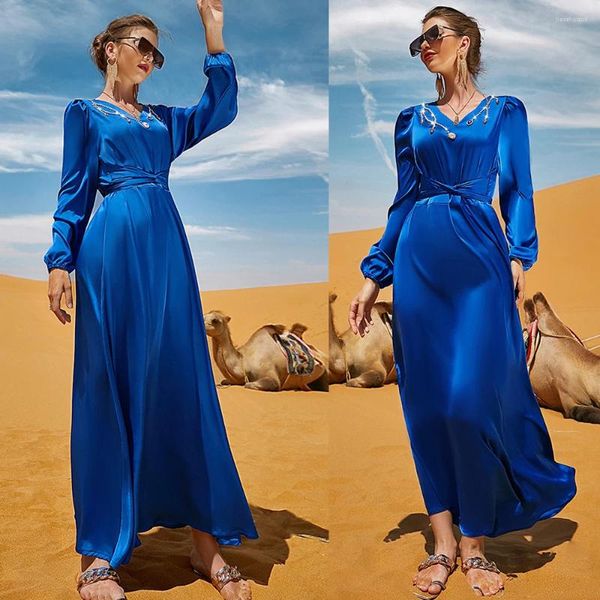 Roupas étnicas luxuosas elegantes cetim abaya mulheres muçulmanas vestido de noite longa vestido de festa shinestone vintage caftan marroquino jalabiya islam