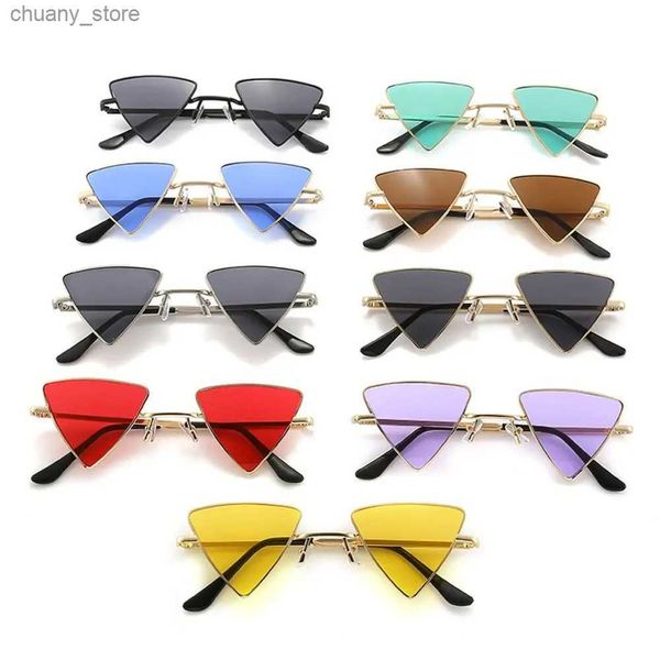 Güneş gözlükleri küçük üçgen hippi güneş gözlüğü metal çerçeve renkli renkli lens güneş gözlükleri kadınlar için erkekler punk gölgeleri parti gözlük y240416