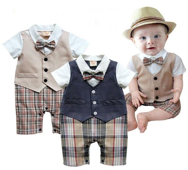 1ps Bash Boys Gentleman Abito da gentiluomo Abito per il corpo con cravatta Rompeggio abiti Abiti Pantaloni a quadri Scalare i vestiti di Maschio Baby Full Moon B8465634