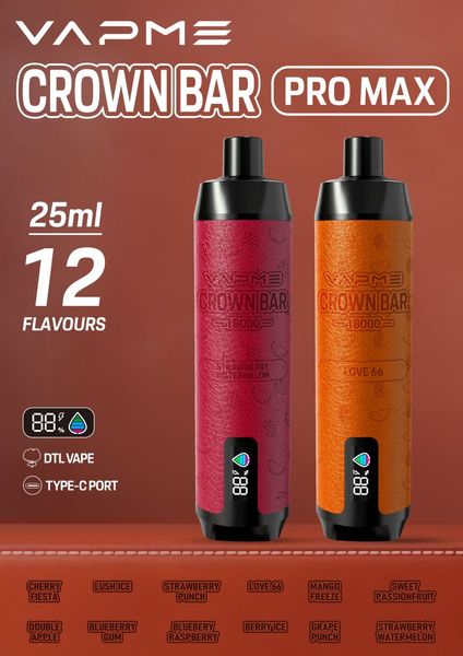 NUOVO VAPME Crown Bar Puff 18000 15k sbuffi dtl VAPE usa e getta 12 colori 650 mAh batteria vaporizzazione con bobina a rete 2% 5% 18k sigarette usa e getta vs shisha alfakher