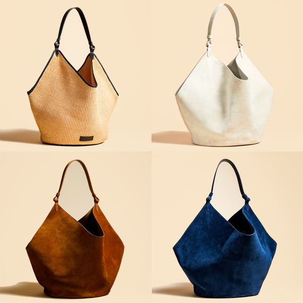 Suede in pelle scamosciata khaite La borsa per design tote di loto medio per donne Luxurys borsette borse borse da gnocchi man campestre per viaggi di moda raffia