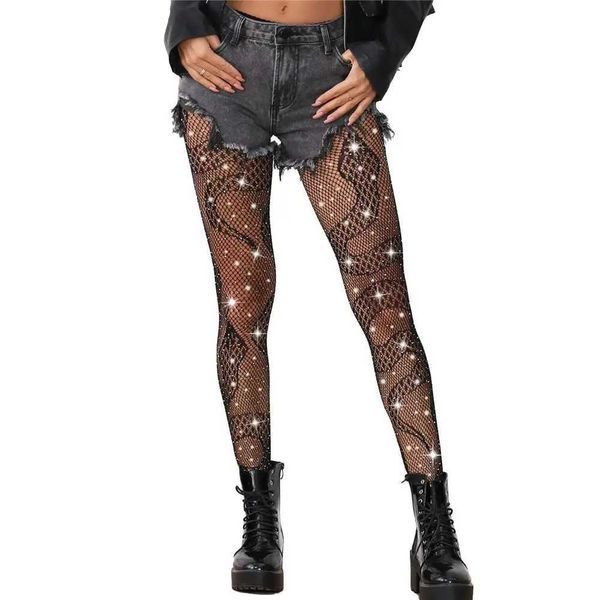 Calzini sexy Snake in pizzo Snake Fishnet Calzone Fashion Halloween Sparkle Rhinestone Snake Nenets Spaziati a rete sexy per donne 240416