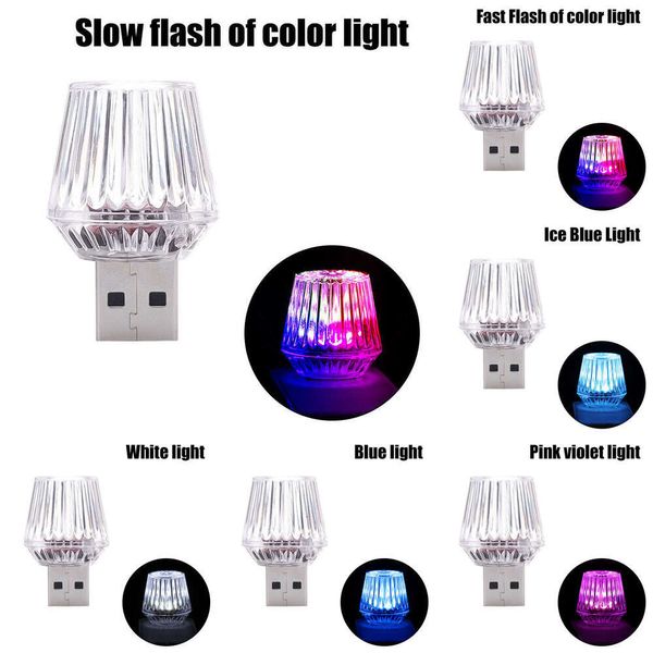 2024 8 colori Diamond Car USB Light Ambient LED Auto Interni Decorative Lights e riproduci Mini auto Atmosfera di illuminazione USB Lampada