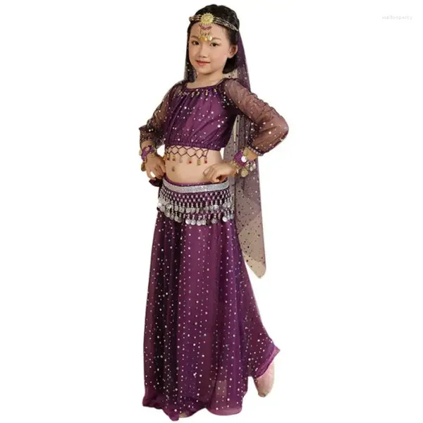 Abbigliamento da palcoscenico 5pcs per bambini danza da ballo da ballo costumi da ballo per bambini orientali per esibizioni di Bollywood abbigliamento da ballo