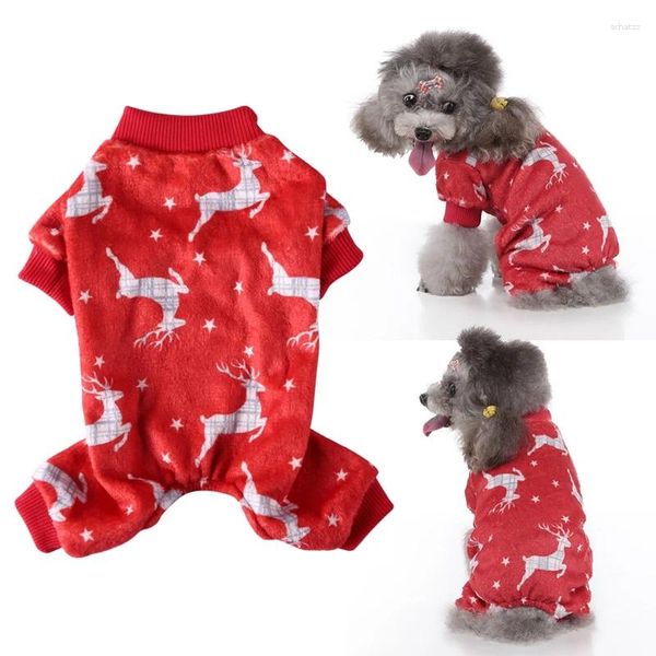 Abbigliamento per cani AT35 Poljamas per animali domestici per alci natalizi per cani morbidi tute in pile calda per cucciolo leggero pullover cucciolo leggero