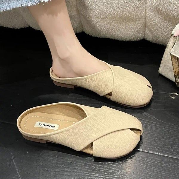 Slippers Baotou Semi-Slippers Женская летняя одежда мягкая плетеная плетена