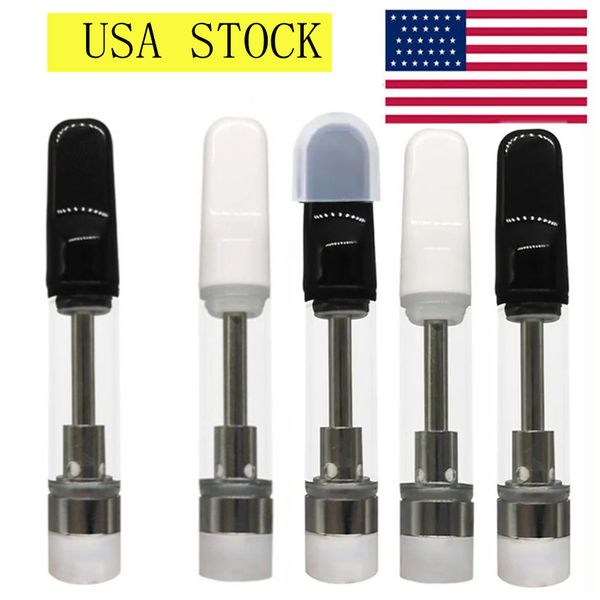 Cartucce a vaporizzazione da 1 ml Atomizers USA STOCK 4 pcs Assunzione di olio per carrelli di sigarette elettroniche a olio spesse a vite ceramiche vuote Tops a vite bianche bianche Atomizer 1000pcs/lotto