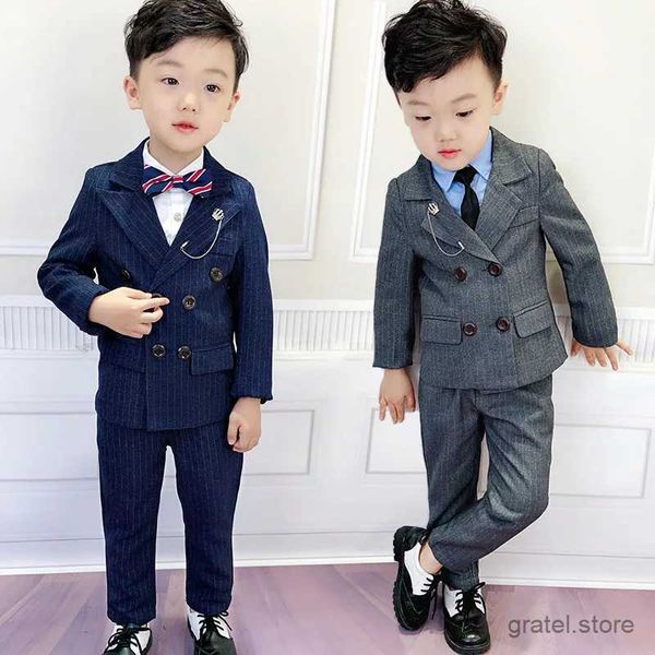 Terno de bebê menino calça de trespôs dupla camisa de calça 3pcs terno de fotografia infantil cerimônia figurino infantil Blzaer roupas para casamento