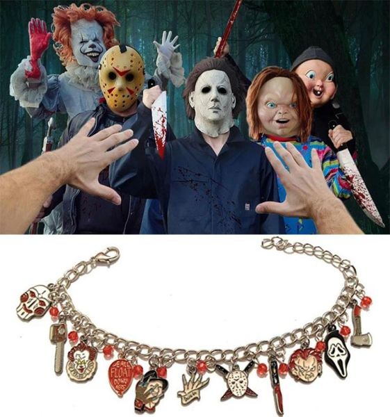 Bracelets de charme Halloween Pennywise Chucky Face Stephen Kings Jason Hóquei Charms Brangeleiras Bulgas Links Cadeia Jóias de Natal