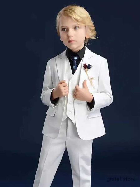 Adatto per bambini Battesimo White Dress Dress Boys Boys Luxurious Giacca pantaloni 3 pezzi Ceremonia Fotografia Suit per bambini Costume