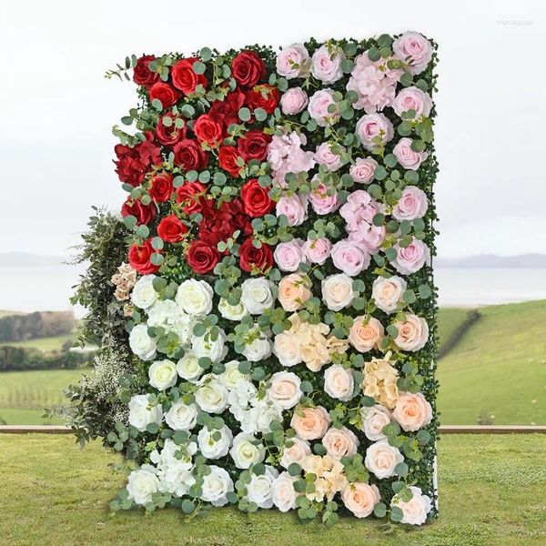 Dekorative Blumen 3d künstliche Wand Hochzeit Dekoration 40x60 cm Red Rose Panel für Weihnachten rosa Seiden Mariagen