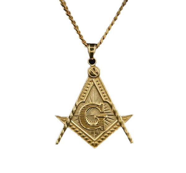 Herren Edelstahl MA Illuminati Symbol Mason Anhänger Halskette Gold mit kubanischer Kette für Männer Frauen256d202e1474965