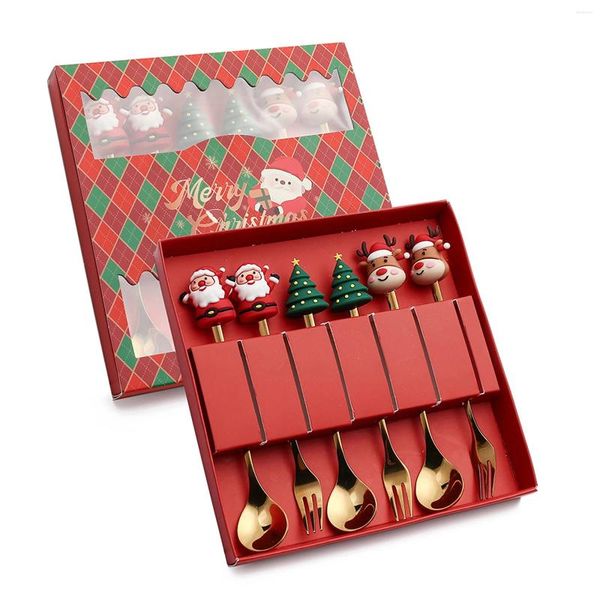 Set di stoviglie set di posate natalizie 4 pezzi/6 pezzi in acciaio inossidabile cucchiai forchette con scatola regalo per anno decorazioni da tavolo per feste