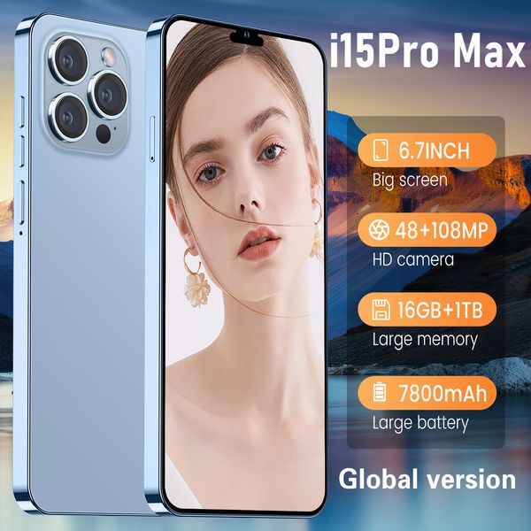 I15 Pro Max Mobiltelefone 6,7 Zoll Smartphone 4G LTE 5G Smartphones 16 GB RAM 1 TB Kamera 48MP 108 MP Face ID GPS Octa Core Android Mobile Phone Hohe Konfiguration