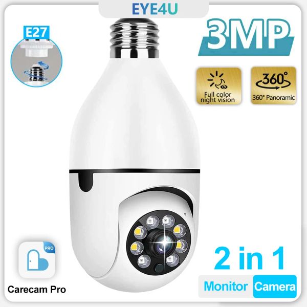 Система Wi -Fi E27 Blab Supillance Camera Wireless 3MP 360 ° Полноцветное ночное видение Home Security Monitor Mini Cam Carecam