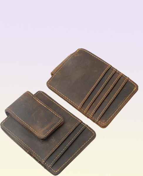 Crazy Horse Leather Money Clip Magnetic Men Whaget S Design vintage Slim Card Wallet1014447