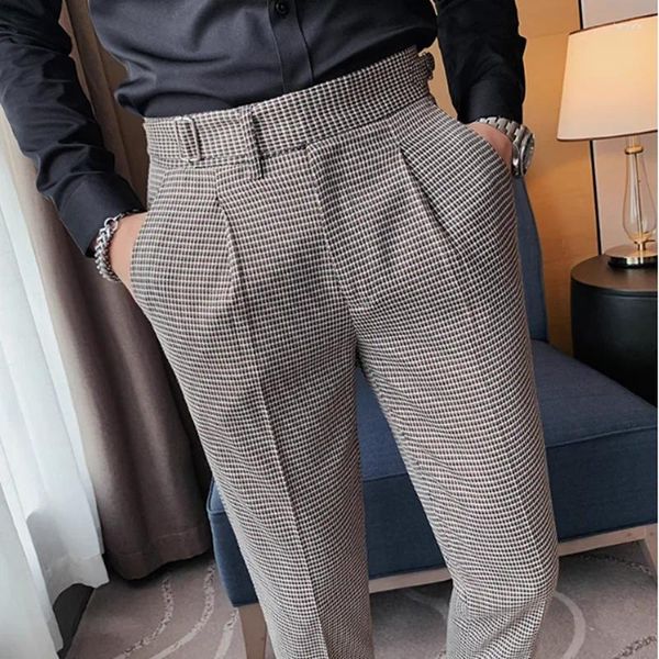 Мужские костюмы весенняя осенняя одежда бренда британские простые пледы брюки европейские американские дизайнерские мужские дизайнерские джентльмены бизнес -повседневные комбинезоны