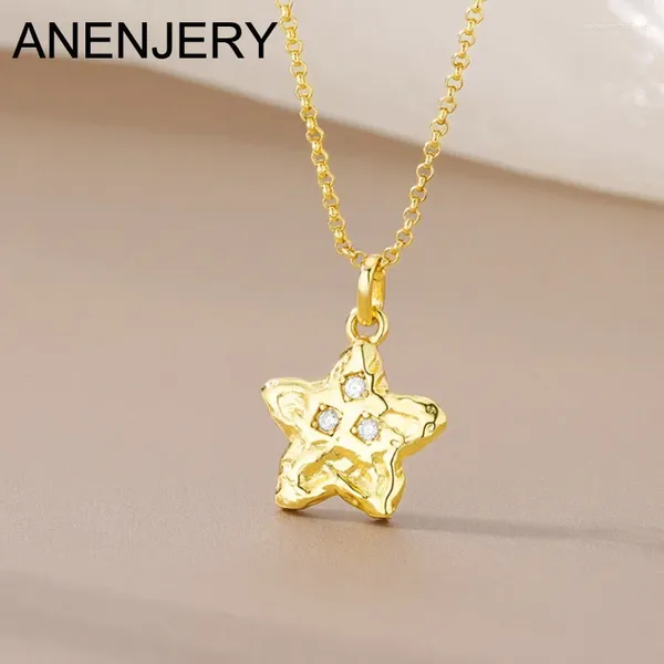 Подвесные ожерелья Anenjery Gold Color Inplaid Zircon Star Shape Corleme для женщин Reto Charm Jewelry Gifts