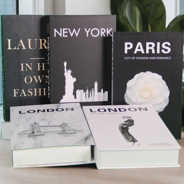 Livros falsos para decoração Paris York Londres Livro decorativo Tabela de café Moda Catwalk Semana da semana Caixa de armazenamento Decoração de casa 240402