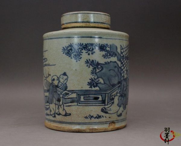 Coleção antiga tardio da dinastia Qing República Civil Civil da China Azul e Branco Pote de chá Pote de chá Cerâmica Antique antiga1415990