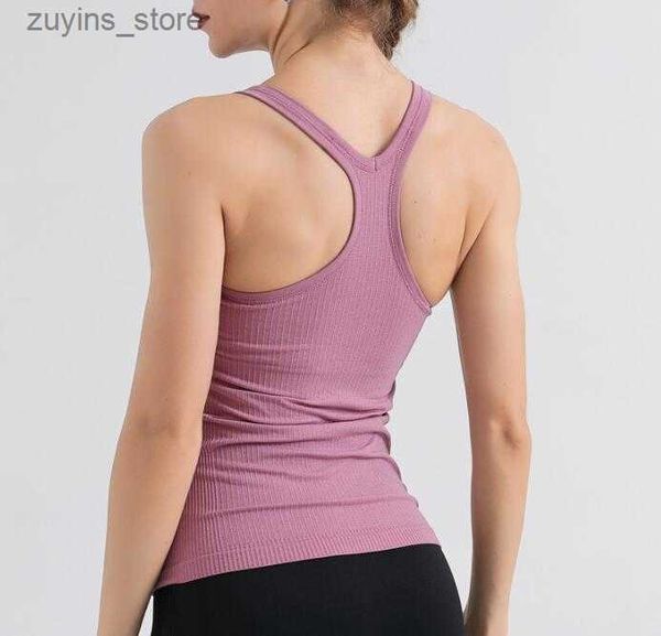 Tanques femininos Camis L-10 Racerback Tanks Womens Tops com Bra Rib Sports Sports Sports Rous de ginástica Mulheres íntimas Running Fitness Vest L49