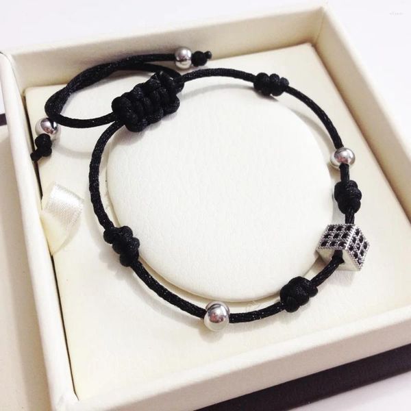 Braccialetti fascino stringa nera macrame artigianale bracciale inossidabile acciaio inossidabile cubo micro pavimentazione lucida