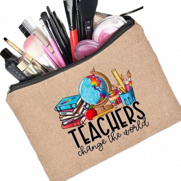 Mudança de professores A bolsa de linho mundial Neceser Makeup Bag Organizador de higiene pessoal de viagem de volta à escola Organizador de viagens de bolsa de cosméticos 02mn#