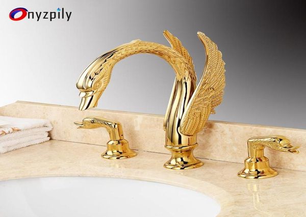 Tasucet del lavandino del bagno di rubinetto del bagno di rubinetto del lavandino del bagno di bacino oro onyzpily a forma di cigno a forma di cigno widepspread cromio nero finitura 77756351