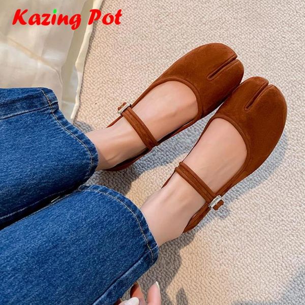 Scarpe casual krazing pot pecora in pelle scamosciata di punta rotonda donna estate moderna stradina indossare una ballerina di balletto in stile strano Mary Janes Flats