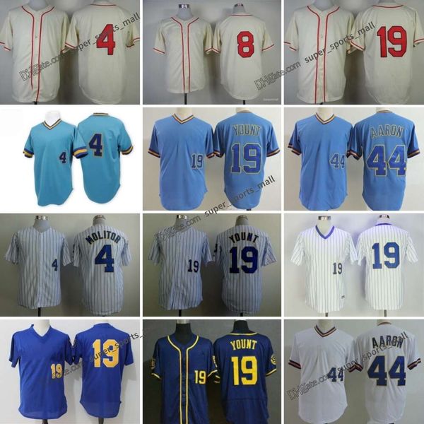 Throwback Baseball Trikots 19 Robinyount 27 Carlosgomez 8 Ryanbraun 1948 4 Paulmolitor 23Simmons 44 Hankaaron 1975 Navy Blue Stitched Trikot