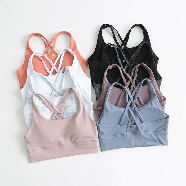 BRA LU Energy Alinhe Sexy Longline acolchoado Cross Cross Back Fiess Running Tops Wicking Medium Suporte Suporte Treino Yoga Bras S Lemon Gym Run