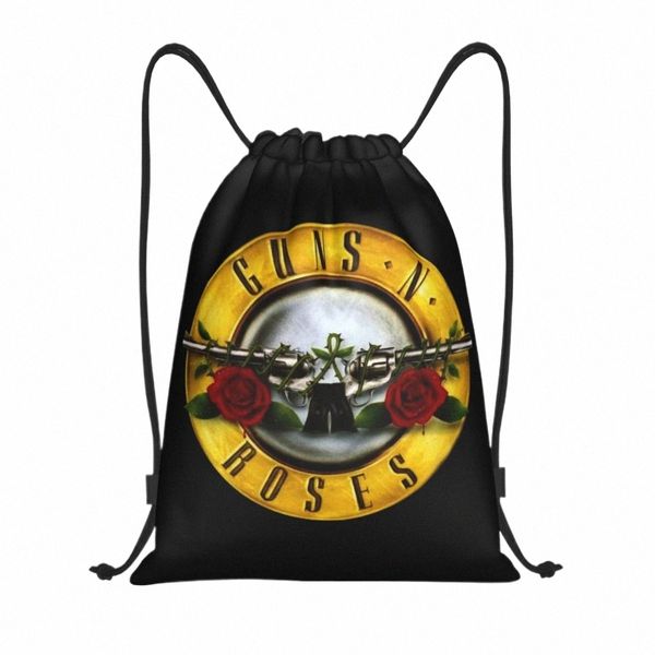 Guns n Rosen Bullet Logo Draw String Rucksack Frauen Männer Fitnessstudio Sport Sackpack tragbare Hardrock -Band -Trainingstasche Sack I0SZ#