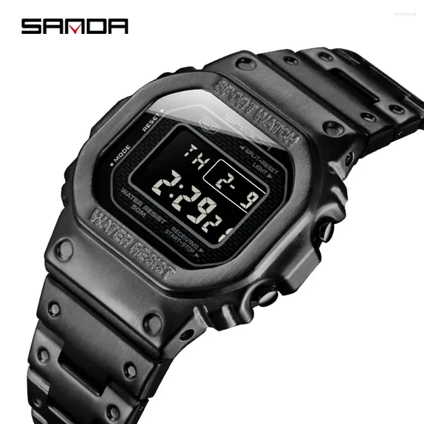 Armbanduhr Sanda Fashion G Style Herren Sportwachen LED DIGITAL WATCH MEN CLASSIGE WASGERFORTE ARBEGEBNISSE STAHL STAHL Clock Relogio Masculino