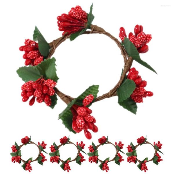 Flores decorativas 5 PCs Decoração de Natal Berries Vermelho Anéis de guardana