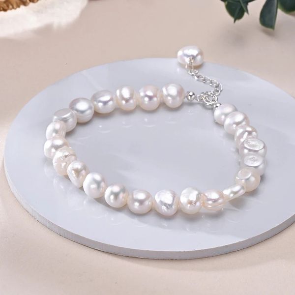 Hengsheng Classics 925 Sterling Silver Silver Acqua d'acqua dolce 89 mm White Parl baroch Bracciale Regali di gioielli fine per donne ragazze 240416