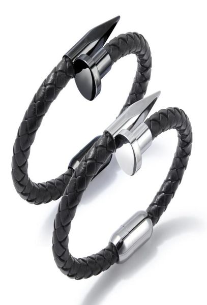 Moda Simples Men Jóias Bracelete de couro multicamada Aço inoxidável Buckle Magnetic Charm Bracelet Genuine Leave Brace1933298