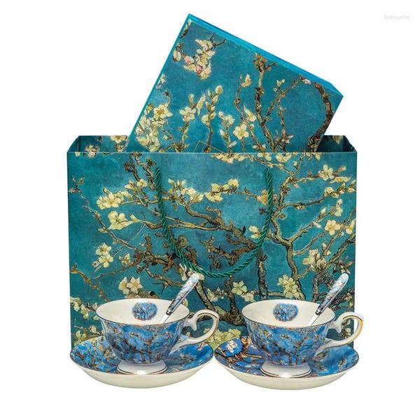 Tazze di piattino che dipingono design fine osso cinese 2 tazze di caffè set ceramica tè e piattino con scatola regalo