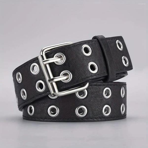 Belts Moda de cinto feminino Filme dupla de buckle masculino emparelhado com jeans pu de couro de couro rock punk y2k estilo