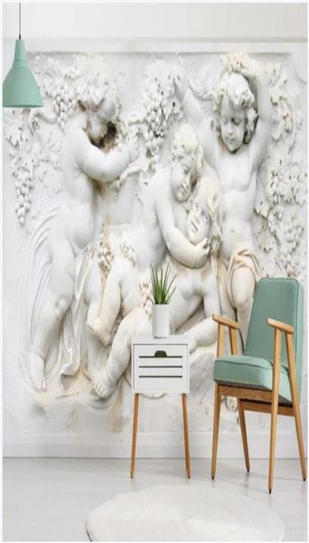 WDBH 3D Wallpaper Custom Po geprägte Gips European Angel Court Wohnzimmer Wohnzimmer Dekor 3d Wandgemälde Tapete für Wände 3 D8905877