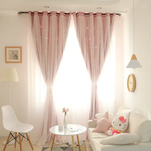 Cortina coreana rosa as estrelas hollow cortinas para sala de estar com garotas brancas garotas da janela da janela