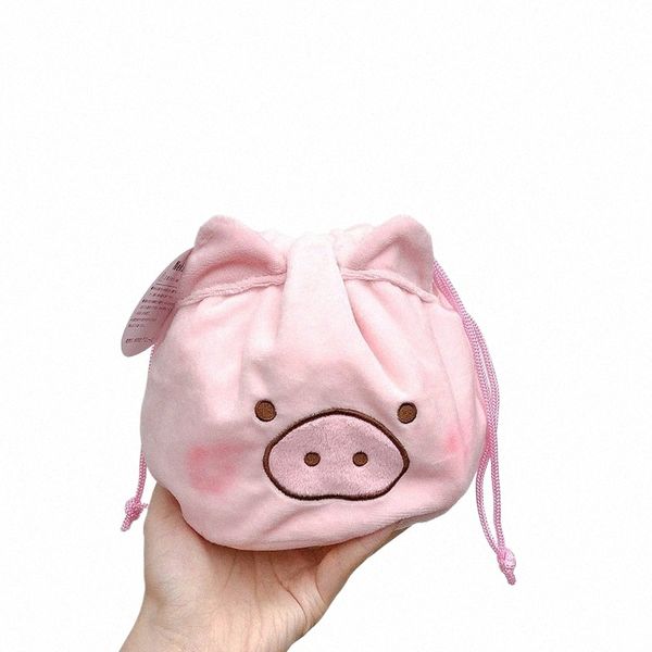 1PCS Kawaii Pink Pig Animal Carto Girls Plush Cosmético Bolsa de Casos de Casa