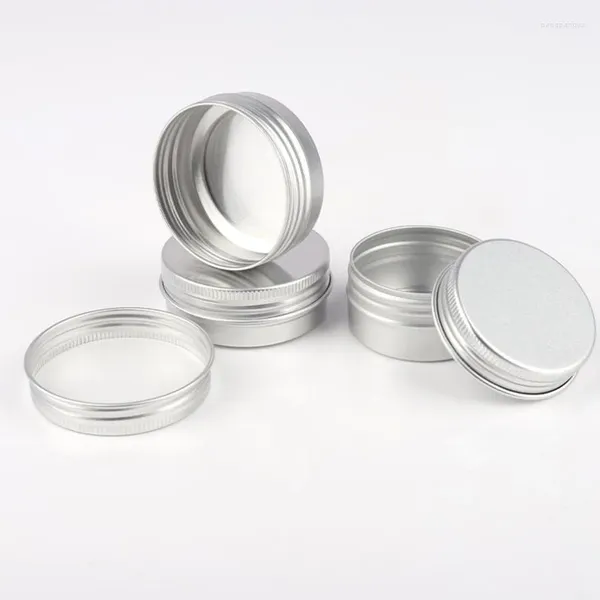 Lagerflaschen 30 g leere silber weiße Aluminiumdosen Schrauben oben runde Kerzengewürzgläser Make -up -Werkzeugbehälter 50pcs/Los