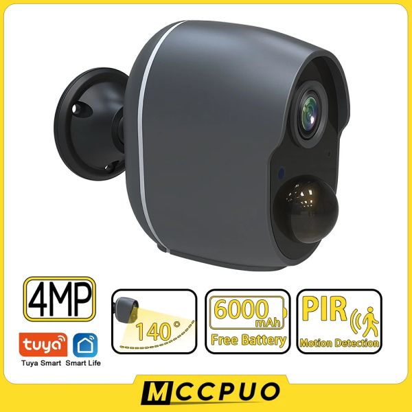 System McCpuo 4MP Wi -Fi Camera Camera Pir Detection Detection Busterin Battery Security Superance Camera Ir Night Vision Tuya Smart
