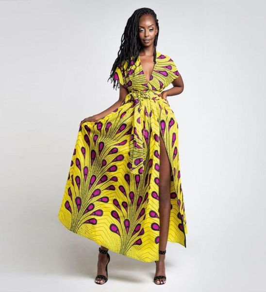 Uzun Afrikalı Elbiseler Kadınlar Geleneksel Afrika Giyim Dashiki Ankara Maxi Sundress Zarif Çoklu Giyim Batik Yaz Kıyafetleri9961186