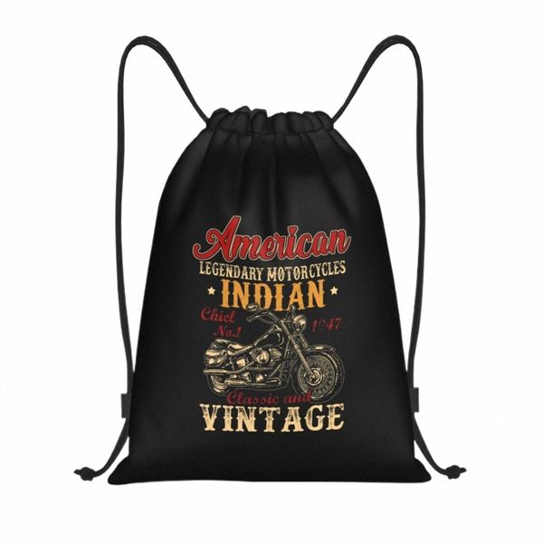 Retro Vintage American Motorcycle Indian für alte B -Kordelbeutel Gymnastialbeutel heiße leichte Q6BJ#
