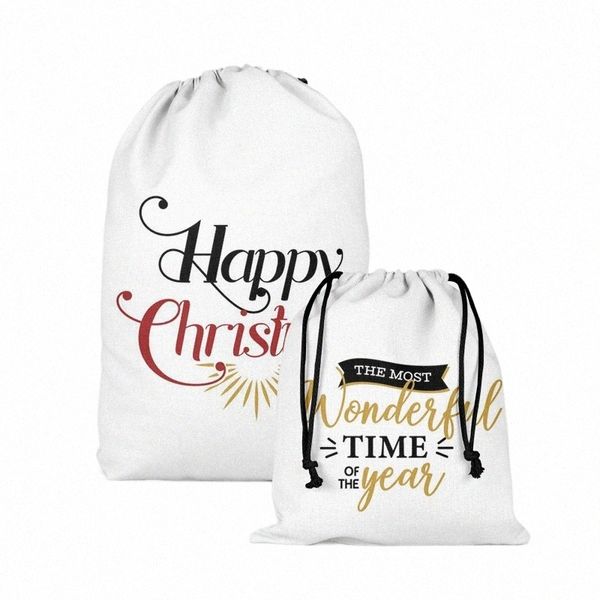 Frohe Christmas Series Storage Bag Draw String Organizer Canvas Bag Sack Neujahr Geschenk O6CN#