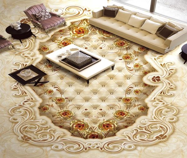 Highend Luxus Noble Golden Home Improvement Rose Steinmuster Parquet 3D -Bodenfliesen PVC Selfpapier Selfadhäsive Fußboden Wandbild 1587313