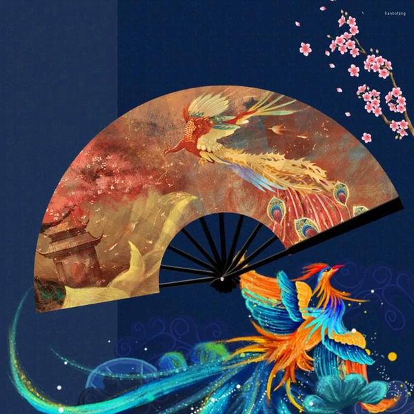 Dekorative Figuren Vintage Chinesische Stil Seidenklapper Fan Rave Drache Buntes Phoenix Festival Tier Hochzeit Hand Dance Gif mu v3m5