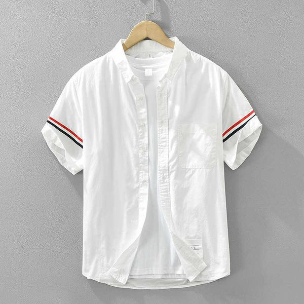 Чистое хлопок с короткими рукавами белая рубашка мужские высококлассные дышащие мягкие топ-рубашка